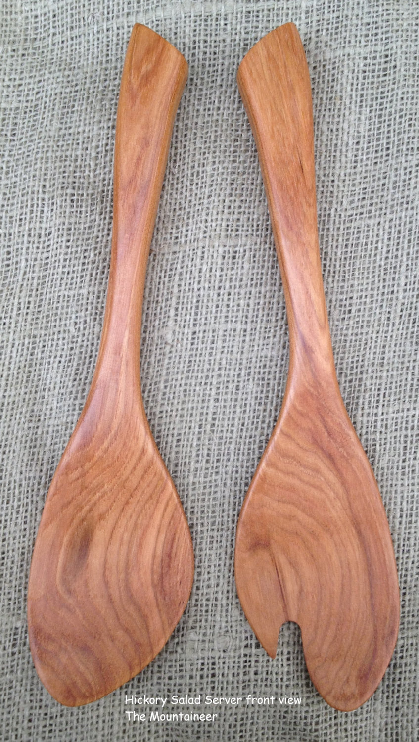 Salad Server set handmade in Hickory wood Sassafras leaf design