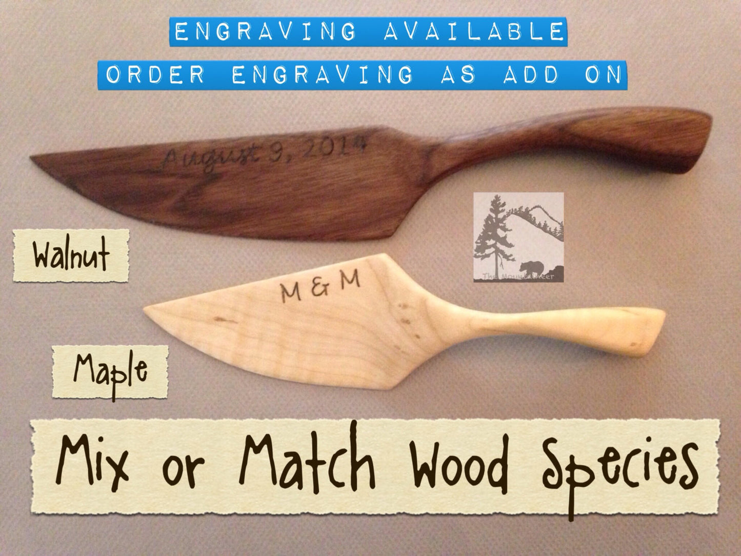 Maple Wedding cake cutter & server, rustic chic barn farm country western southern vintage outdoor desert  beach  Eco-Friendly