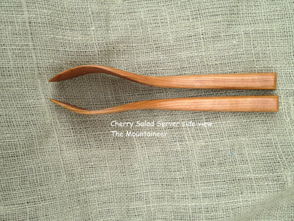 Salad Server set handmade in Cherry wood Sassafras leaf design