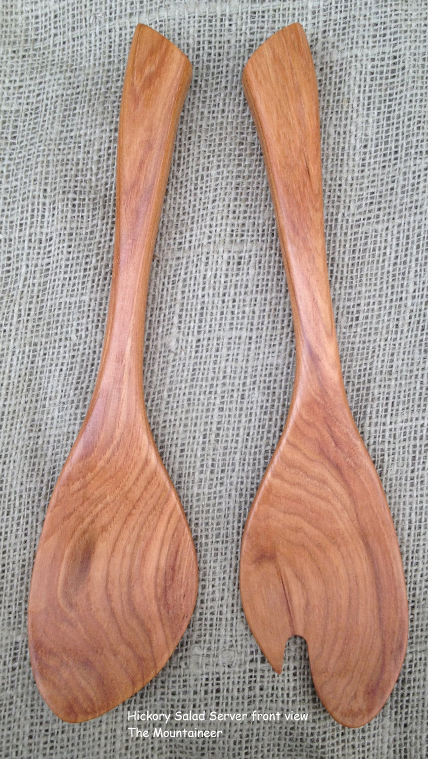 Salad Server set handmade in Hickory wood Sassafras leaf design