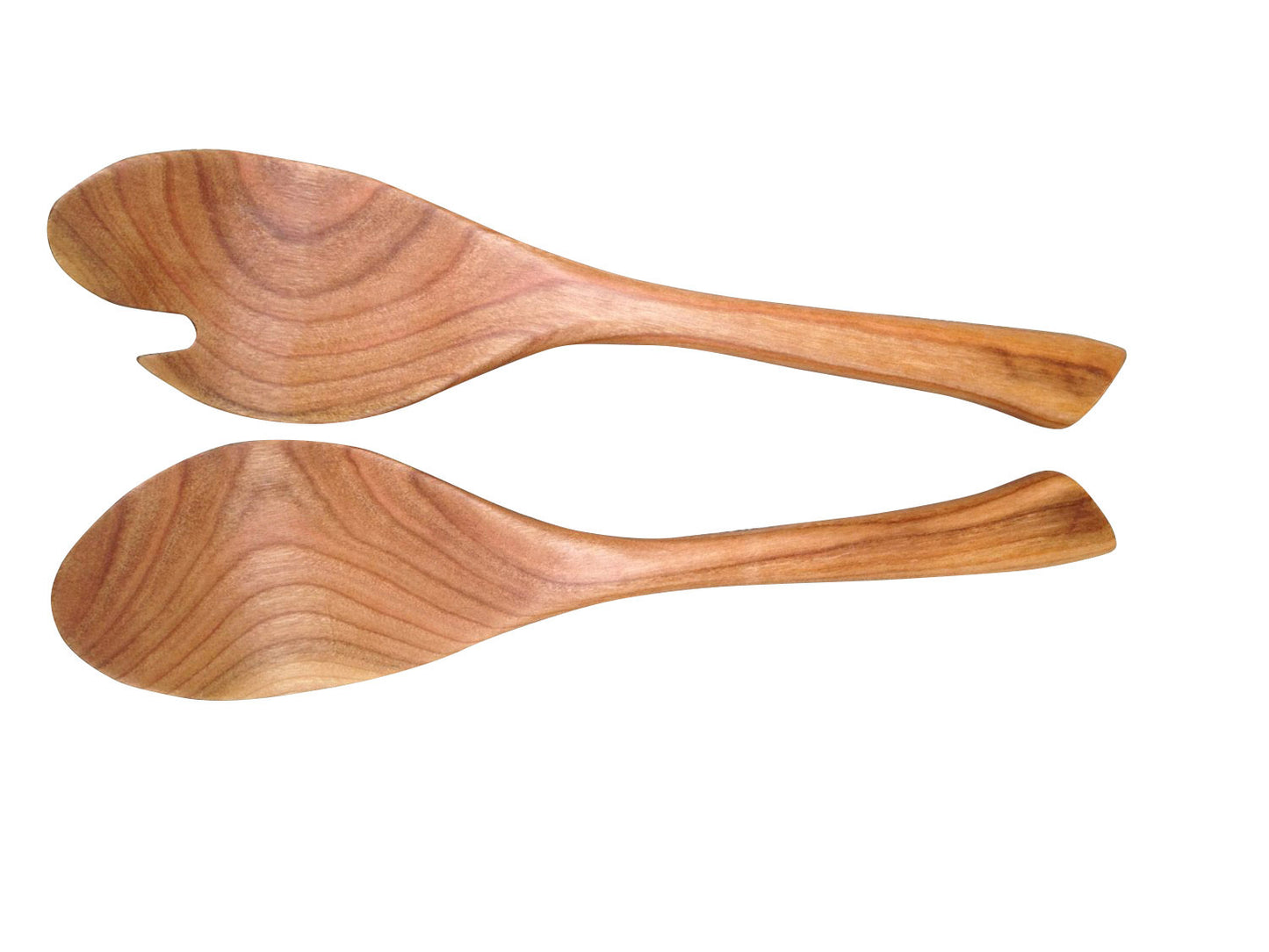 Salad Server set handmade in Cherry wood Sassafras leaf design