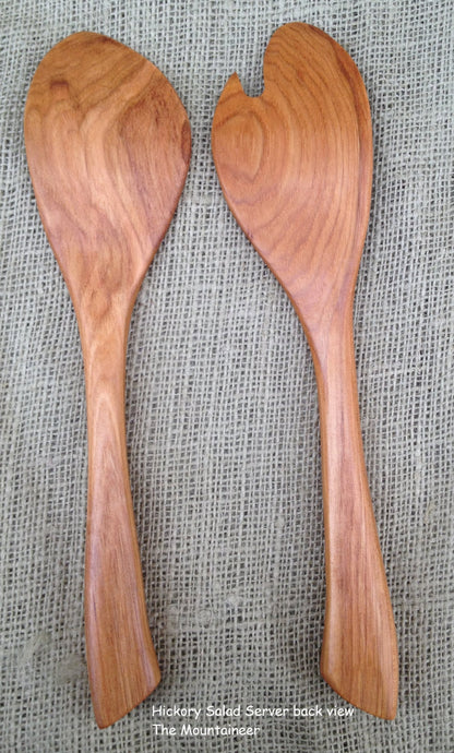 Salad Server set handmade in Hickory wood Sassafras leaf design