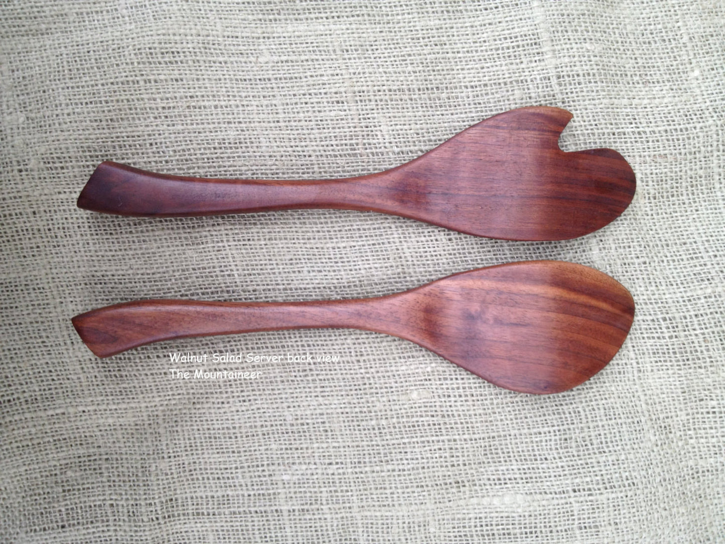 Salad Server set handmade in Walnut wood Sassafras leaf design