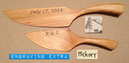 Hickory Wedding cake cutter & server, rustic chic barn farm country western southern vintage outdoor desert  beach  Eco-Friendly